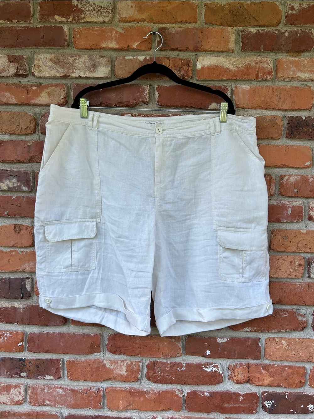 Coldwater Creek Ivory 100% Linen Cargo Shorts 9” inseam Size 20